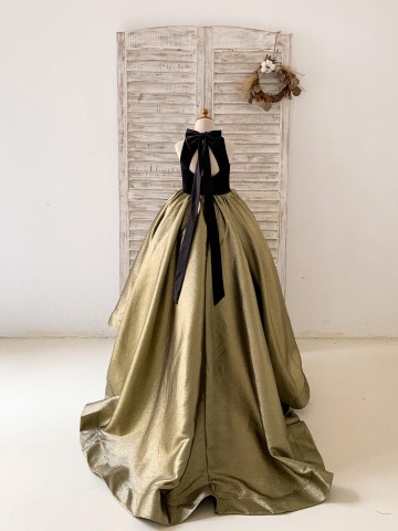 Princessly.com-K1004210-Black Velvet Gold Jacquard Keyhole Back Wedding Party Flower Girl Dress Ball Gown with Train-20