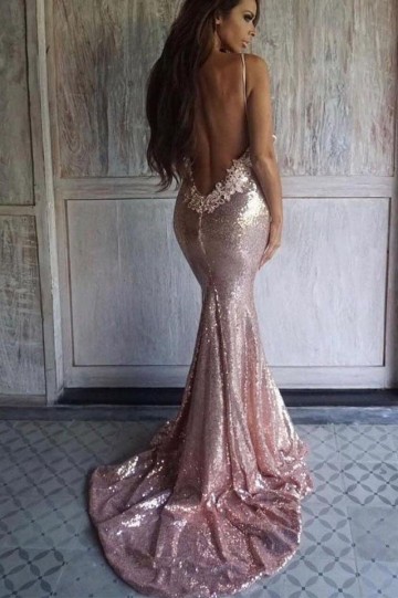 Princessly.com-K1004079-Mermaid Mate Champagne Spaghetti Straps Backless Wedding Party Dress-20