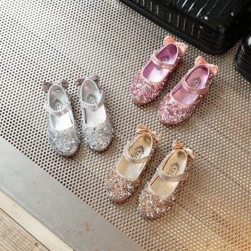 Princessly.com-K1004017-Gold/Silver/Pink Leather Bow Sequin Flower Girl Shoes Wedding Party Princess Shoes-20