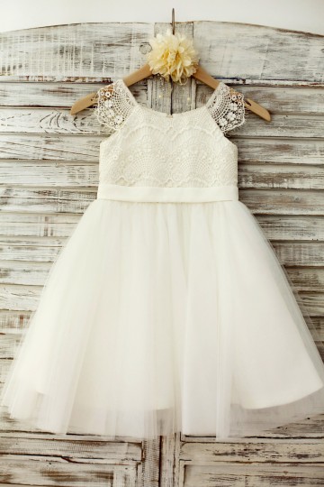 Princessly.com-K1003220-Lace Cap Sleeves Ivory Tulle TUTU Flower Girl Dress-20