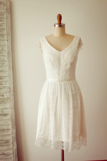 Princessly.com-K1003274-A Line V neck Cap Sleeves Short Knee Length Lace Wedding Dress-20