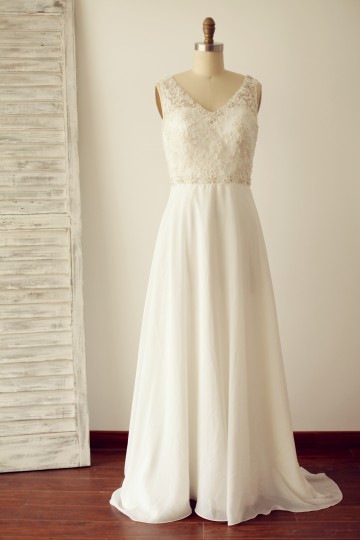 Princessly.com-K1003277-A Line V Back Beaded Lace Chiffon Wedding Dress with Sweep Train-20