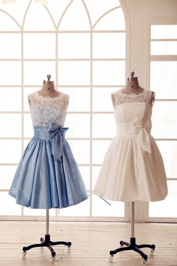 Princessly.com-K1001960-Lace Ivory/Blue Taffeta Bridesmaid Dress In knee Short Length-20