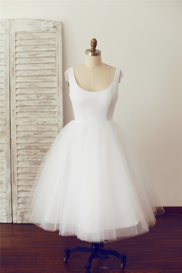 Princessly.com-K1000097-Vintage Scoop Backless Chiffon Tulle Lace Short Tea Length Wedding Dress-20