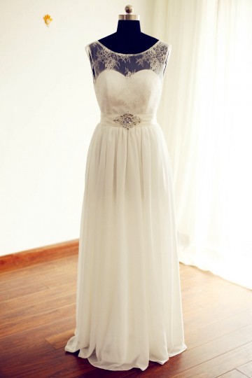 Princessly.com-K1000226-Sheer See Through Ivory Lace Chiffon V Back Wedding Dress-20
