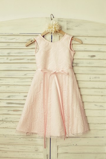 Princessly.com-K1000116-Blush Pink Lace V Back Flower Girl Dress with thin sash-20