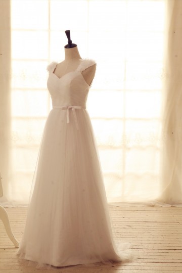 Princessly.com-K1001937-Tulle Wedding Dress Sweetheart Neck with flower Cap Sleeves Bridal Gown-20