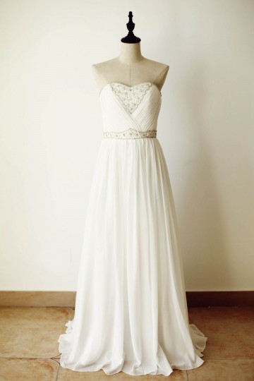 Princessly.com-K1000217-Strapless Sweetheart Ivory Chiffon Beaded Long Bridesmaid Dress-20