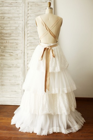 Princessly.com-K1000101-Boho Beach Ivory Lace Tulle Plunging Neck Backless Wedding Dress-20