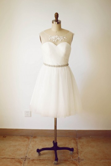 Princessly.com-K1000234-Sheer Neck Ivory Tulle V Back Short Bridesmaid Dress with beaded sash-20
