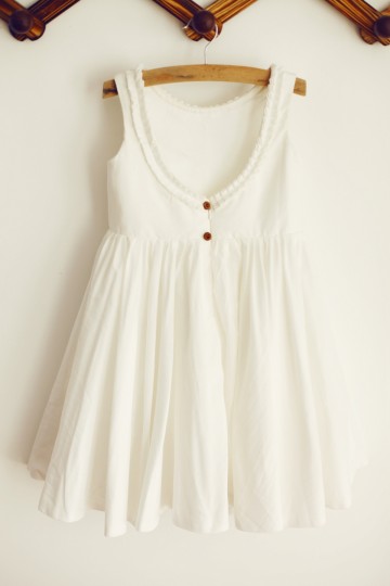 Princessly.com-K1003205-U Back Ivory Cotton Ruffle Neckline Flower Girl Dress-20