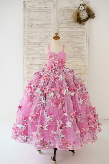 Princessly.com-K1004189-Hot Pink 3D Flower Spaghetti Straps Wedding Flower Girl Dress Kids Party Dress-20