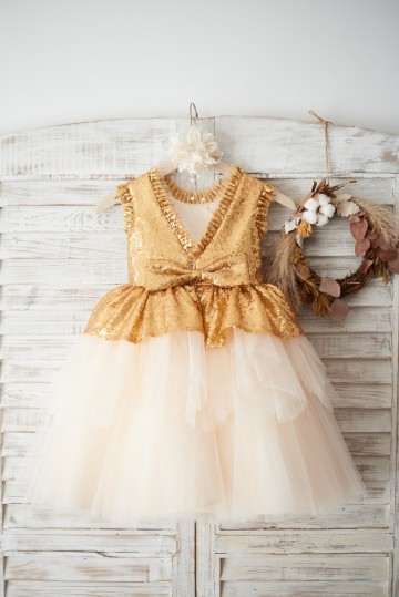 Princessly.com-K1003833-Gold Sequin Champagne Tulle V Back Cupcake Girl Party / Birthday Dress-20