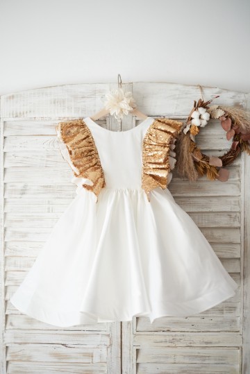 Princessly.com-K1003832-Gold Sequin Ivory Satin Ruffle Sleeves V Back Girl Party / Birthday Dress-20