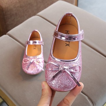 Princessly.com-K1003954-Gold/Silver/Pink Sequin Bow Princess Shoes Kids Flat Sandals Wedding Flower Girl Shoes-20