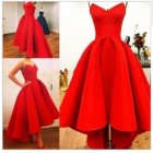 Princessly.com-K1004099 Red Satin HI-Low Wedding Prom Evening Party Dress-01