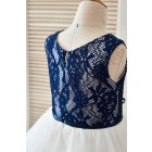 Princessly.com-K1003399 Navy Blue Lace Ivory Tulle Wedding Flower Girl Dress with Curly Hem-01