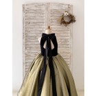 Princessly.com-K1004210-Black Velvet Gold Jacquard Keyhole Back Wedding Party Flower Girl Dress Ball Gown with Train-01