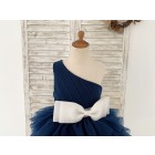Princessly.com-K1004165-One Shoulder Navy Blue Cupcake Tulle Wedding Flower Girl Dress Kids Party Dress-09