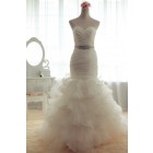 Luxury Fit and Flare Strapless Sweetheart Backless Multi-Tiered Court Organza Bridal Gown