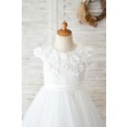 Princessly.com-K1004039 Ivory Lace Tulle Cap Sleeves Flowers Wedding Flower Girl Dress-01