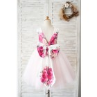 Princessly.com-K1004031-Floral Print Satin Pink Tulle V Back Wedding Flower Girl Dress-01