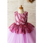 Princessly.com-K1004126-Fuchsia Sequin Tulle V Back Hi Low Wedding Flower Girl Dress Kids Party Dress-01