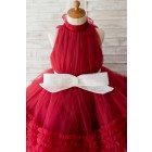 Princessly.com-K1004130-Halter Neck Burgundy Tulle Ruffles Wedding Flower Girl Dress Kids Party Dress-01