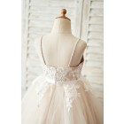 Princessly.com-K1004044-Spaghetti straps Ivory lace Peach Pink Tulle V Neck Wedding Flower Girl Dress-01