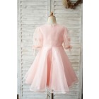 Princessly.com-K1004053-Pink Neoprene Short Sleeves Wedding Flower Girl Dress-01