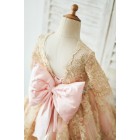 Princessly.com-K1004043-Gold Lace Pink Lining Short Sleeves V Back Wedding Flower Girl Dress-01