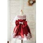 Princessly.com-K1003837-Burgundy Satin Ivory Lace Long Sleeves Wedding Flower Girl Dress with Bow-01