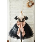 Princessly.com-K1003839-Black Lace Tulle Short Sleeves Wedding Flower Girl Dress with Sequin Bow-01