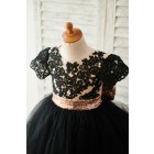 Princessly.com-K1003839-Black Lace Tulle Short Sleeves Wedding Flower Girl Dress with Sequin Bow-01