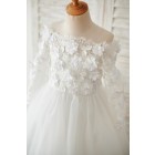 Princessly.com-K1003878-Ivory Lace Tulle Off Shoulder Long Sleeves Wedding Flower Girl Dress with 3D Flowers-01