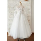 Princessly.com-K1003878-Ivory Lace Tulle Off Shoulder Long Sleeves Wedding Flower Girl Dress with 3D Flowers-01
