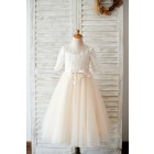 Princessly.com-K1003812-Princess Short Elbow Sleeves Ivory Lace Champagne Tulle Wedding Flower Girl Dress-01