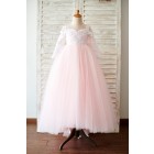 Princessly.com-K1003815-Ball Gown Long Sleeves Pink Lace Tulle Wedding Flower Girl Dress with Train-01