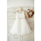 Princessly.com-K1003817-Ivory lace Tulle Spaghetti straps Wedding Flower Girl Dress with Beaded Belt-01