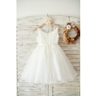 Princessly.com-K1003817-Ivory lace Tulle Spaghetti straps Wedding Flower Girl Dress with Beaded Belt-01
