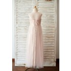 Princessly.com-K1003821-Champagne Sequin Tulle Sheer Neck Wedding Junior Bridesmaid Dress-01