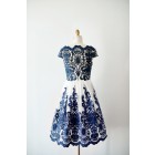 Princessly.com-K1003818-Cap Sleeves Navy Blue Lace chiffon Wedding Bridesmaid Dress Evening Dress in Knee Length-01