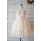 Princessly.com-K1003899-Illusion Champagne Tulle Feathers Wedding Party Flower Girl Dress-01
