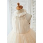 Princessly.com-K1003903-Cupcake Champagne Tulle Halter Neck Floor Length Wedding Flower Girl Dress-01