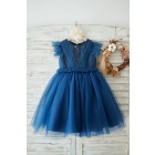 Princessly.com-K1003904-Navy Blue Glitter Tulle Cap Sleeves Beaded Wedding Flower Girl Dress-01