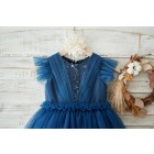 Princessly.com-K1003904-Navy Blue Glitter Tulle Cap Sleeves Beaded Wedding Flower Girl Dress-01