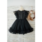 Princessly.com-K1003906-Black Sequin Tulle Ruffle Sleeves Wedding Flower Girl Dress-01