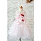 Princessly.com-K1003920-Pink Lace Tulle 3D Flowers Elbow Sleeves Sheer Back Wedding Flower Girl Dress-01