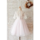 Princessly.com-K1004058-Ivory Lace Pink Tulle Short Sleeves Wedding Flower Girl Dress-01