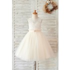 Princessly.com-K1003580-Ivory Lace Gray Tulle Sheer Back Wedding Flower Girl Dress with Belt-01